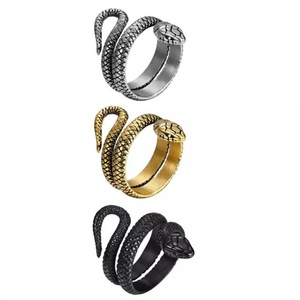 Anillo Retro Punk con Cabeza de Serpiente Cobra, Chapado en Negro, Anillos de Acero Inoxidable con Diseño Animal - Product Image 1