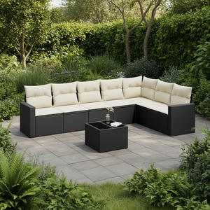 Ensemble de canapés de jardin en rotin PE noir, design contemporain, coussins en mousse haute densité - Product Image 2
