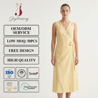 Robe midi élégante Joydressing jaune beurre, sans manches, col en V, avec lien latéral, décontractée, pour le bureau, vente en gros, sur mesure