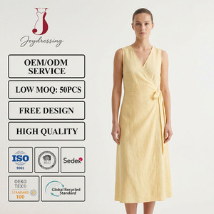 Joydressing Elegante Abito Midi <span class=keywords><strong>Giallo</strong></span> Burro Senza Maniche con Scollo a V e Laccetti Laterali, Vestito Casual da Ufficio per Donna, Vendita all'Ingrosso Personalizzata - Product Image 1