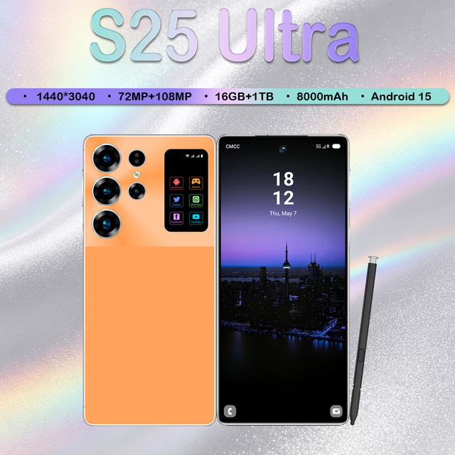 S25 Ultra Dustproof Sealed Smartphone 6.9" 120Hz LCD Android 15 16GB 1TB 108MP 8000mAh+ MTK Dimensity Deca Core 5G Dual SIM Face