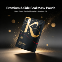 Sachet d'emballage de luxe noir mat en aluminium pour masque facial, scellé sur trois côtés, pour masque en feuille de collagène