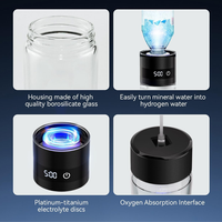 Bouteille d'eau hydrogénée Tritan personnalisée 2025 Nouvelle technologie SPE PEM 460ml 1500ppb Rechargeable par USB Portable Utilisation en voiture et à domicile