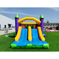 Château gonflable arc-en-ciel d'extérieur avec toboggan aquatique, château sauteur pour enfants, double toboggan, souffleur, PVC de qualité commerciale, protection UV