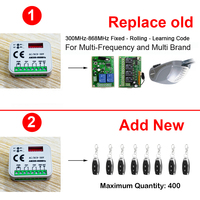 Récepteur universel pour porte de garage Récepteur RX-MULTI 9-30V 8 Dip Switch Multi Brand Controller for 300MHz-868MHz Gate Remote Control