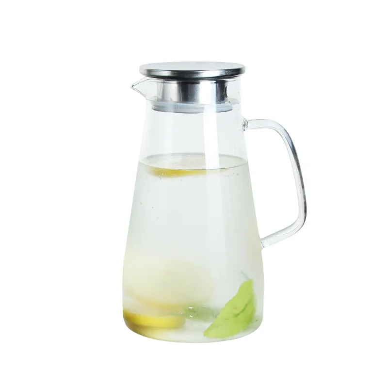 Water Jug Hot And Cold Water Fruit Juice Carafe Iced Tea Pitcher High Borosilicate Glass Kettle Stainless Steel Cover Teapot