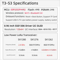 Module de développement sans fil LILYGO T3S3 V1.2 Meshtastic ESP32-S3 LoRa 868/915Mhz 2.4G WiFi Bluetooth avec écran OLED de 0.96''