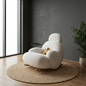 Sillón Mecedora Moderno con Relleno de Espuma de Microfibra, Respaldo Sólido, Mueble Contemporáneo para Sala de Estar con Patas de Madera - Product Image 3