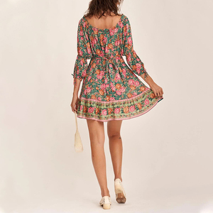 Abbigliamento Taglie Forti, Vestito Bianco Estivo da Donna Carino e Trendy, Stile Bohémien con Stampa Floreale Naturale Nera, Prodotti <span class=keywords><strong>Estivi</strong></span> in Maglia - Product Image 2