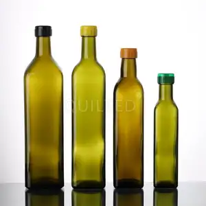 散装深绿色方形橄榄油瓶空250毫升500毫升750毫升橄榄油玻璃瓶带盖