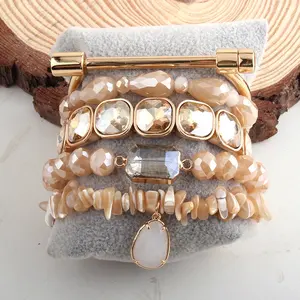 Bracelet à vis en forme de D pour femme, fait en pierre naturelle, coquille, cristal brillant, à la mode, 5 pièces