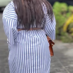 Vestido Casual Africano para Mujer, Talla Grande, Nuevo, a Rayas, con Cuello Camisero y Manga Tres Cuartos, a la Moda - Product Image 2