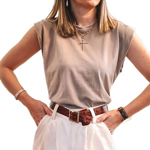 Women Fashion Cotton T-shirt Vintage O-Neck Sleeveless <b>Tops</b> Casual Girls Streetwear T-shirts - Product Image 2