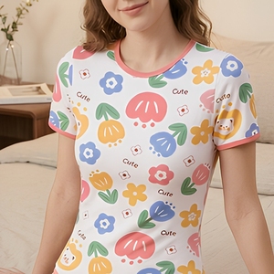 Mono de Algodón con Estampado Floral de Verano, Estilo Dulce, Personalizado con Logotipo, para Adultos, con Cierre de Broches en la Entrepierna, <span class=keywords><strong>Manga</strong></span> Corta, para Mujer - Product Image 1