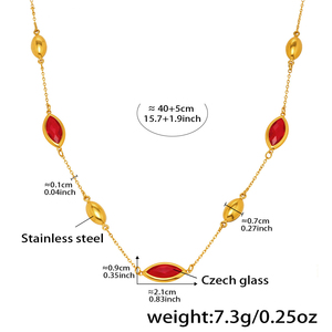 지르콘 보석 타원형 기하학 빈티지 목걸이 스테인레스 스틸 링크 체인 반투명 유리 쇄골 럭셔리 내광 - Product Image 3