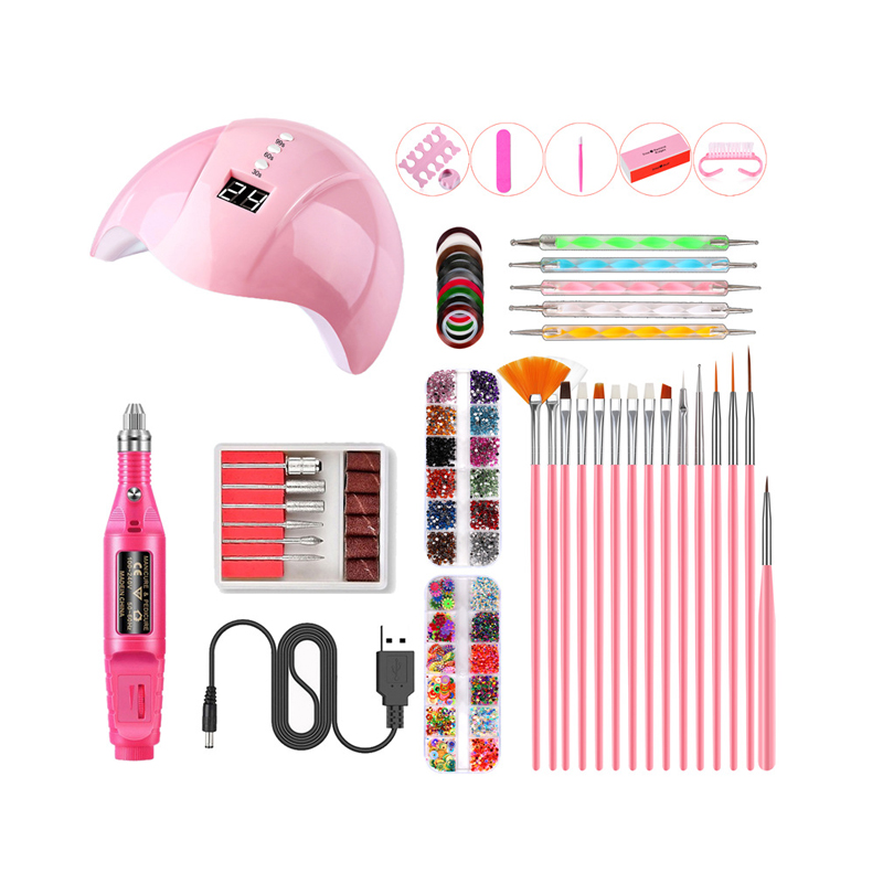 Fournitures d'outils pour ongles 3D professionnels, 2 pièces, avec paillettes, strass, brosses, stylo à pointiller des ongles, lampe, Kit de bricolage décoratif