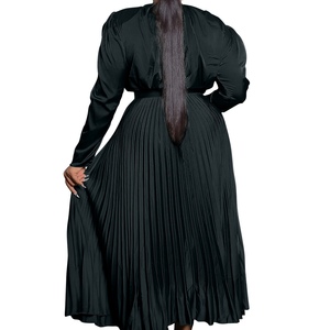 ชุดเซ็ต 2 ชิ้น เสื้อแขนยาวสีพื้นผูกโบว์สุดหรูหราสำหรับสาวอวบอ้วนช่วงฤดูใบไม้ร่วง พร้อมกระโปรงจีบแฟชั่น - Product Image 2