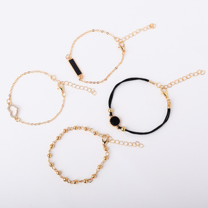 Fashion Jewelry <b>Sets</b> <b>Bracelets</b> Women's Gold Chain Heart Rhinestone Black Cord Adjustable Gift 2024 - Product Image 2