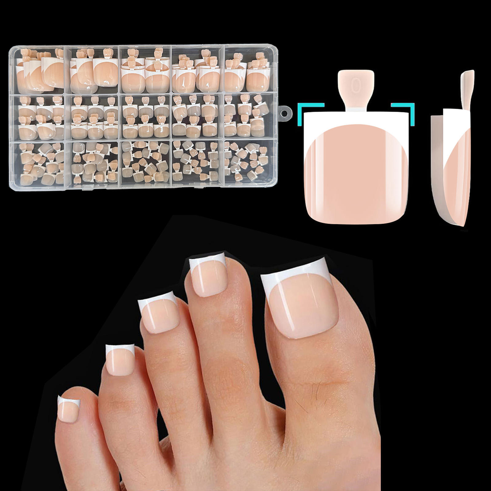 Customize 180pcs Press on Foot Nail Tips Artificial Fake Toenails Square French Nude Soft Gel Press on Toe Nails