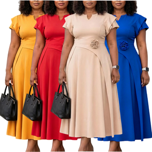 Vestidos <span class=keywords><strong>de</strong></span> Verano Modernos D3367 para <span class=keywords><strong>Mujer</strong></span>, Casuales, Cuello en V, Manga Corta, Corte en A, Vestido Elegante para Oficina, Estilo Africano - Product Image 1