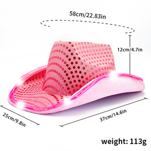Sombrero Vaquero Occidental Brillante con Lentejuelas LED de Colores y Luces para Fiesta de Carnaval - Product Image 5