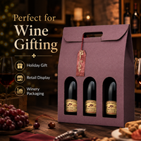 Sac cadeau élégant texturé pour trois bouteilles de vin avec poignée découpée, fenêtre de présentation et service de marquage personnalisé pour cadeaux de cave à vin