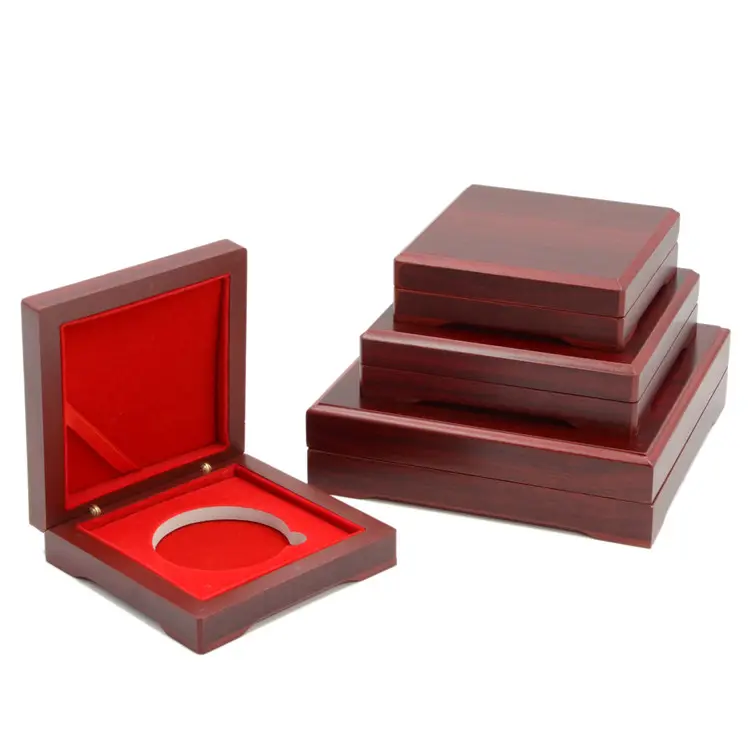 Caixa de moedas comemorativa personalizar, caixa de madeira com emblema para presente