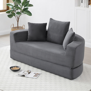 Sofá de Dos Plazas Minimalista con Brazos Curvos, Tapizado en Corduroy Texturizado, Combinable para Espacios Pequeños y Casas de Huéspedes - Product Image 2