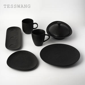 Black Matte <strong>Ceramic</strong> Dinner Plate Irregular Seafood Fruit Salad Pasta Puree Dessert Serving <strong>Tray</strong> Buffet Restaurant Dinnerware - Product Image 3