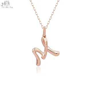 New Arrival Trendy Fine Jewelry Simple Letter Series 18K Rose Gold Real Natural Diamond Letter M Pendant Necklace For Girls