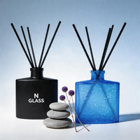 Flacon diffuseur de parfum vide en verre craquelé bleu mat, blanc et noir, 120 ml, forme fiole, pour arôme d'intérieur, rechargeable