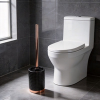 Nouvel ensemble de salle de bain en céramique 4 pièces avec poignée et tête de pompe en or rose, accessoires de salle de bain en stock avec brosse WC