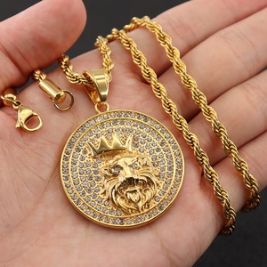 Kalung liontin singa rantai sambungan baja tahan karat berlapis kalung berbentuk <span class=keywords><strong>Solid</strong></span> pemasok Tiongkok kustom gaya pria keren - Product Image 4