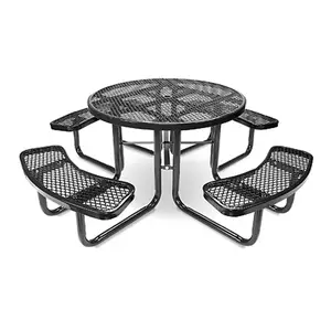 Table de pique-nique commerciale carrée ronde en métal de 46 pouces en acier thermoplastique pour l'extérieur Table d'extérieur de restaurant avec trou pour parapluie
