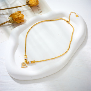 European American Style <b>Titanium</b> Steel Tree Of Life Heart Pendant Gold Plated Beaded <b>Chain</b> Necklace Everyday Wear - Product Image 3