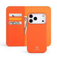 Étui de téléphone en cuir véritable grain litchi avec porte-cartes magnétique et fente pour cartes, compatible avec l'iPhone 17 Pro Max