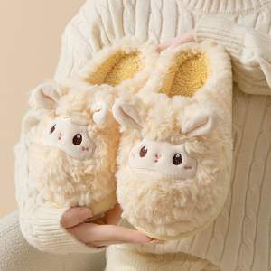 Pantoufles pour femmes Automne-Hiver 2025 Nouveauté Dessin animé Mignon Mouton en peluche Chaudes Semelle épaisse Antidérapantes - Product Image 1
