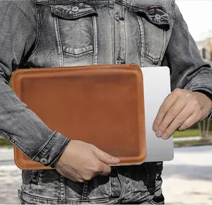 Multifunctioning waterproof business custom logo PU leather vintage laptop sleeve bag for men MacBook pro 14.2 inch Case