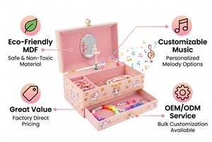 Portagioie Musicale per Bambine a Forma di Gatto da 7 Pollici, con Ballerina Rotante, Specchio e Cassetto, Rosa - Product Image 3