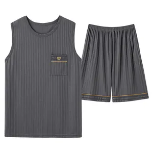 Supplier vest shorts 2pcs pajamas sets Summer leisure daily pyjamas Milk silk mens sleepwear