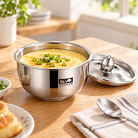 WOXIANG Bol à vapeur compact en acier inoxydable 3 plis de 11 cm avec couvercle pour œufs, crème anglaise, pouding, aliments pour bébés et cuisson au four