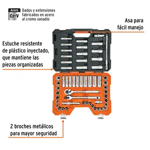 Juego de 56 herramientas, con accionamiento de 1/2 pulgada, medidas estándar y en milímetros, para mecánicos. - Product Image 1