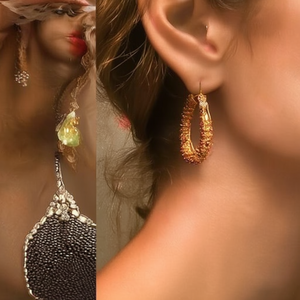 Orecchini a Cerchio Placcati in Oro 22k con Cristalli e Strass, Gioielli Trendy da Festa per Donne - Product Image 2