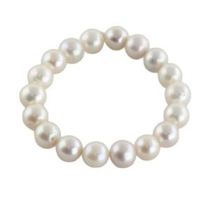 10-11mm <b>Large</b> Round Freshwater Pearl Bracelet Easy Wearing Self with Small Flaws White <b>Elastic</b> <b>Band</b> - Product Image 5