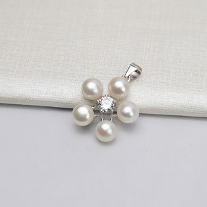 Wenchi S925 Plata Soporte de Flor Pequeña para 5 Cuentas, Colgante de Perla de 7-8 mm, Accesorios DIY - Soporte de Colgante Vacío para Dijes de Perla Modelo - Product Image 2