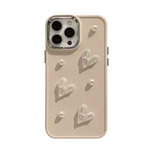 Milk White Pearl Love 14xs Phone Case i13 3D 11 Adecuado para 15 Small Fragrance Wind 13promax