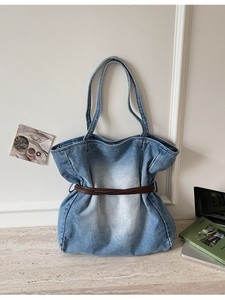 Korean Style Lazy Vintage Denim Saddle Shape Shoulder <b>Bag</b> Letter Pattern Minimalist Retro Artistic Design for <b>College</b> Students - Product Image 2