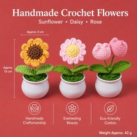 Fleur de tournesol en crochet de coton faite à la main, plante artificielle mignonne en pot, décoration de bureau et de voiture, cadeau, vente en gros