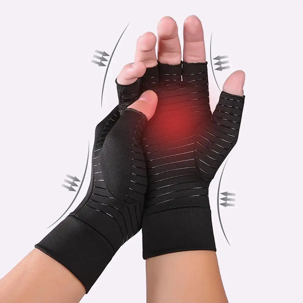 2022 Best Guantes Para Artritis Fingerless Copper Infused Carpal Tunnel Black Half Finger Copper Compression Arthritis Gloves