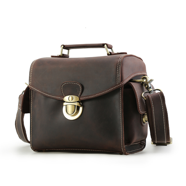 Hot Sale High Quality Fashion Crazy Horse Cowhide Leather Digital SLR Shoulder Camera Bag Genuine Leather Dslr Camera Bags